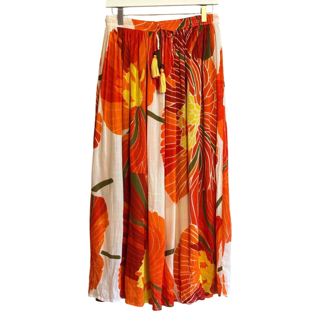Gypsieblu Floral Maxi Skirt Tropical Boho Rayon Resort Vacation CoastalMedium